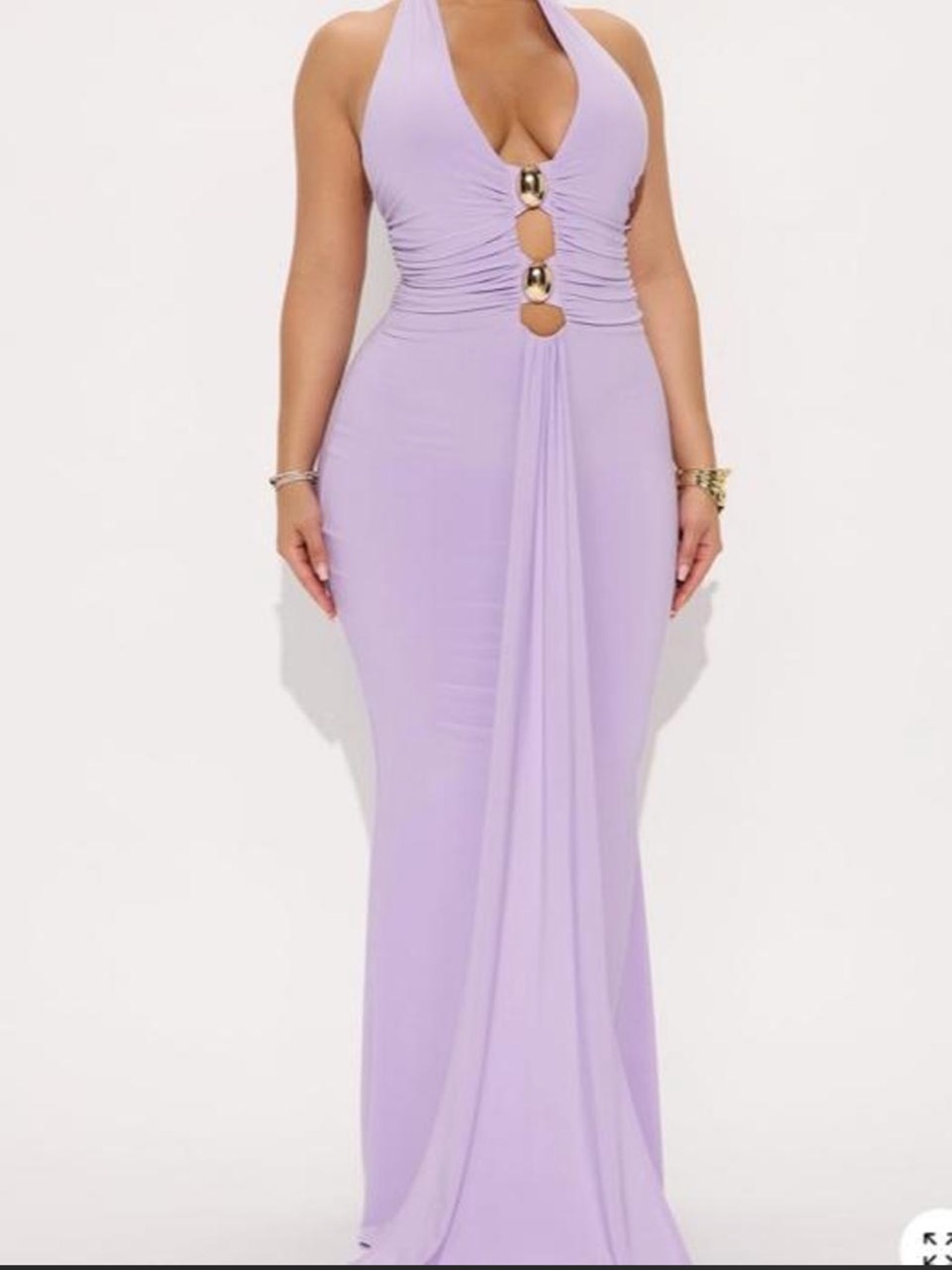 Fashion Nova Lilac Halter Maxi Dress With Gold Accents